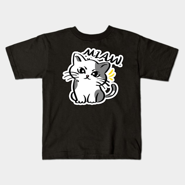 Cat Love: Cat Miaw and Cute Cat Design Kids T-Shirt by LycheeDesign